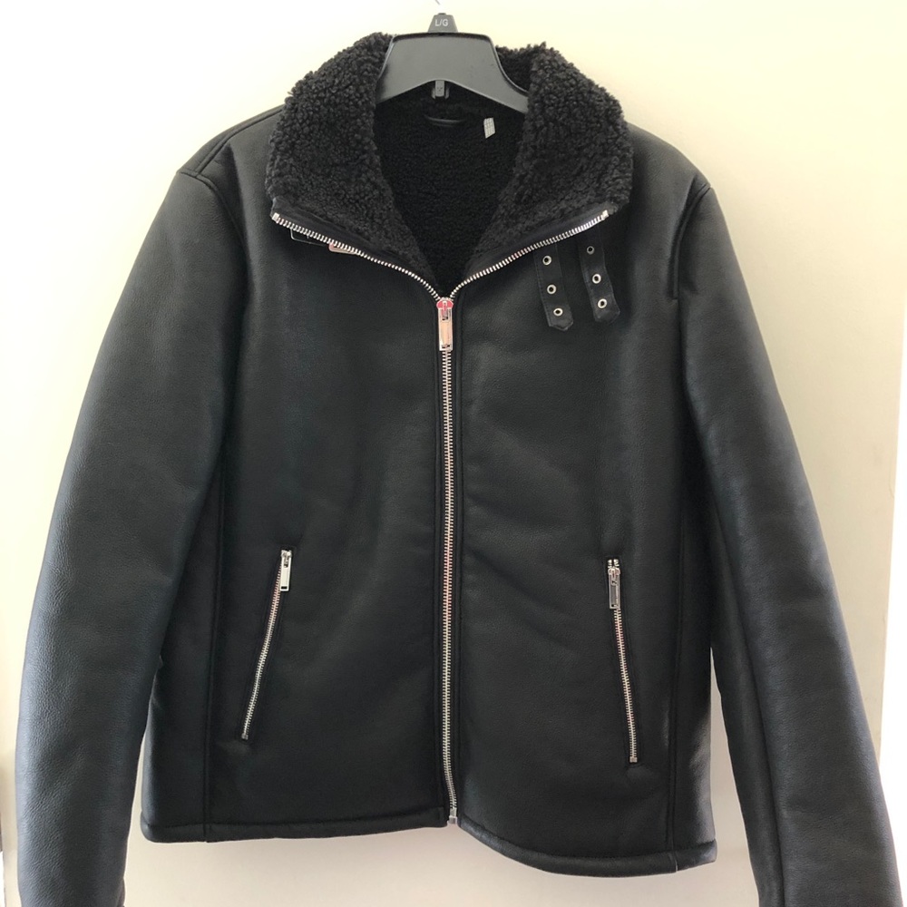 Karl Lagerfeld Sherpa Lined Leather Jacket